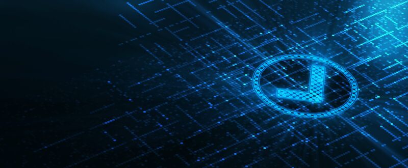 Ein Haken vor einem Hintergrund im Partikelstil.