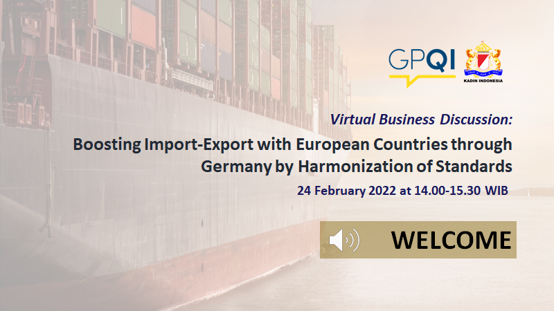 Startbildschirm bei virtuellem Fachaustausch in Indonesien zur Harmonisierung von Normen